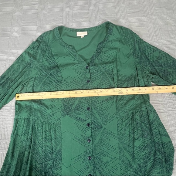 ModCloth Top Women's Size 2X Button Front Shirt Green Tie Back Roll Tab Sleeve - Picture 7 of 11